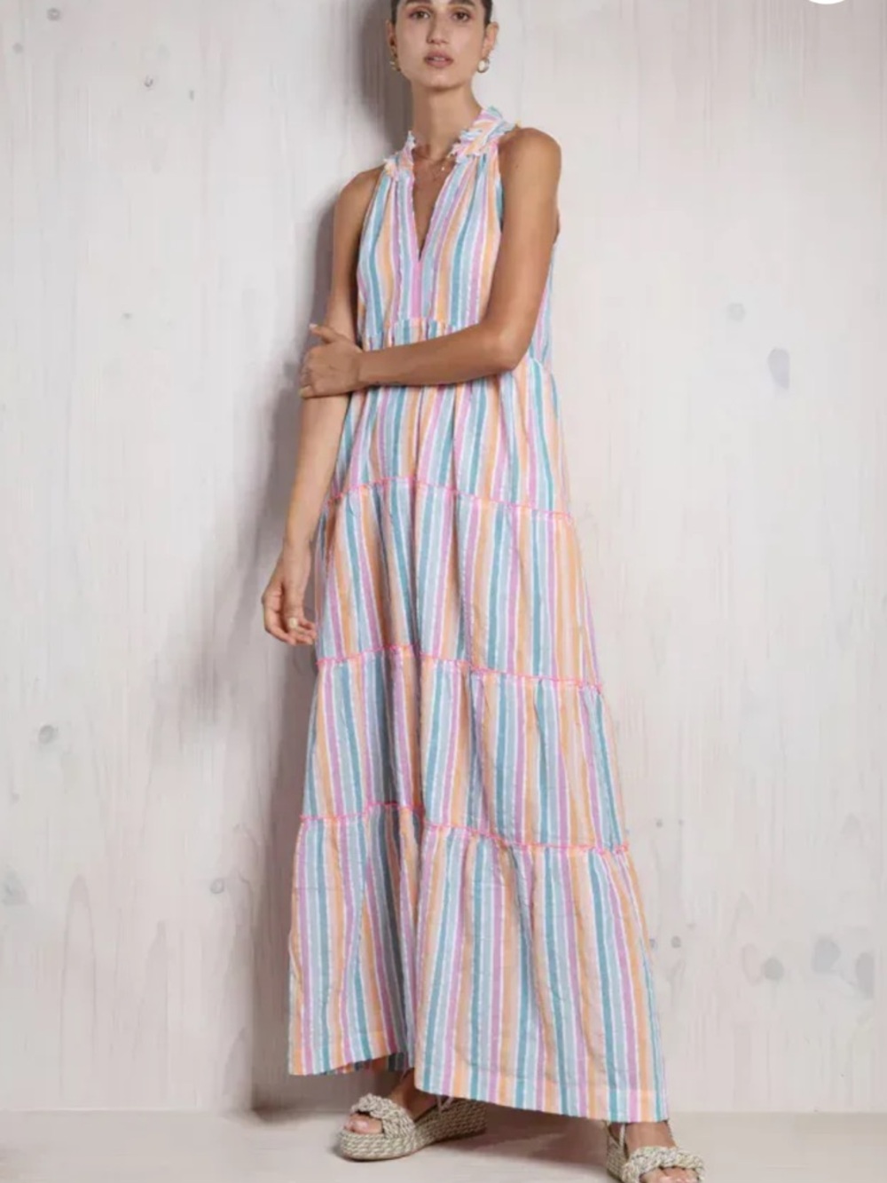 Lola Australia Lola Sapphire Halter Maxi Dress in Multicolor Stripes XL $188